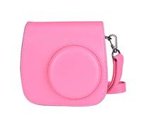 Eyeon Sac de Caméra Voyage Housse Étui pour Appareil Photo Instax Mini 9 Mini 8/8+, Pochette Sacoche Rangement Protection Cuir PU Lisse avec Bandoulière Amovible et Poche Intégrée (Rose Flamingo)