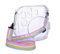 Eyeon Sac de Caméra Voyage Housse Étui pour Appareil Photo Instax Mini 9 Mini 8/8+, Pochette Sacoche Rangement Protection Cuir PU Lisse avec Bandoulière Amovible et Poche Intégrée (Transparent)