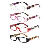 EyeOrion 4 paires de lunettes de lecture classiques à petite monture pour femmes Multicolore Lunettes de lecture à charnière à ressort，+350