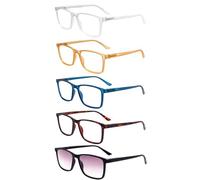 EyeOrion 5 paires de lunettes de lecture carrées colorée classiques noires à charnière à ressort multicolore, （1 paire de verres colorés ）+3.50