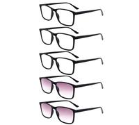 EyeOrion 5 paires de lunettes de lecture carrées colorée classiques noires à charnière à ressort Noir, （2 paire de verres colorés ）+2.00