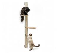eyepower 132 cm Arbre à Chat Mural Luna avec 2 Plateaux Bois - Grand Poteau à Griffer en Sisal Fixation Murale - Griffoir Bambou pour Chats d’Intérieur - Élément d’Escalade pour Griffer - Mur Grimper