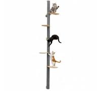 eyepower 240 cm Arbre à Chat Mural Luna avec 5 Plateaux Bois - Grand Poteau à Griffer en Sisal Fixation Murale - Griffoir Bambou pour Chats d’Intérieur - Élément d’Escalade pour Griffer - Mur Grimper