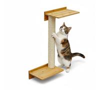 eyepower 71 cm Arbre à Chat Mural Milo avec 2 Plateaux Bois - Poteau à Griffer en Sisal avec Fixation Murale - Griffoir Bambou pour Chats d’Intérieur - Élément d’Escalade pour Griffer - Mur Grimper