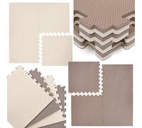 EYEPOWER Set 4 pièces Tapis Puzzle de Fitness Protection Sol de Sport en EVA épais 20mm Extensible réversible Marron Beige
