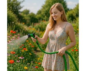 eyepower Tuyau Arrosage Elastique avec Pistolet 7 Jets pour Jardin - de 7 à 15 m - Ensemble d'Irrigation Extensible - Compatible avec tous les Joints Normalisés - Accessoire d'Hydratation Plantes