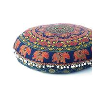Eyes of India - 32" Blue Orange Mandala Floor Pillow Meditation Cushion Seating Throw C