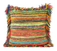 Eyes of India - Coloré Chindi Tapis Canapé Housse de Coussin Plein de Couleurs Jeté Décoratif Lit Bohème Accent Indien Boho Chic Fait à la Main Housse - Jaune, 16 X 16 in. (40 X 40 cm)