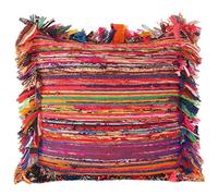 Eyes of India - Coloré Chindi Tapis Canapé Housse de Coussin Plein de Couleurs Jeté Décoratif Lit Bohème Accent Indien Boho Chic Fait à la Main Housse - Orange, 16 X 16 in. (40 X 40 cm)