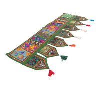 Eyes of India - Coloré Porte Fenêtre Tour de Lit Toran Tenture Murale Indien Boho Décorative Bohème - Vert Foncé, 40 X 14 in. (100 X 36 cm)