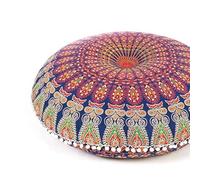 Eyes of India - Grande Housse de Coussin de Sol de 81,3 cm à Motif Mandala Bleu et Orange - Coussin de méditation Rond coloré - Décoration bohème - Lit pour Chien Indien - Housse Faite à la Main