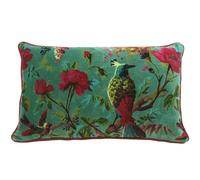 Eyes of India Housse de coussin en velours avec motif floral et oiseau pour canapé, colorée, bohème chic, bohème indien, faite à la main (vert, 50,8 x 30,5 cm)