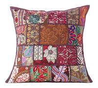 Eyes of India - Plein de Couleurs Patchwork Oreiller Décoratif Canapé Coussin Étui Housse Canapé Inde Bohème Accent Boho Chic Fait à la Main Housse - Brun Foncé, 24 X 24 in. (60 X 60 cm)