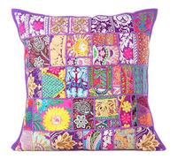 Eyes of India - Plein de Couleurs Patchwork Oreiller Décoratif Canapé Coussin Étui Housse Canapé Inde Bohème Accent Boho Chic Fait à la Main Housse - Pourpre, 20 X 20 in. (50 X 50 cm)