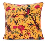 Eyes of India - Plein de Couleurs Velours Oiseau Canapé Coussin Canapé Housse Oreiller Boho Décorative Bohème Indienne Housse - Jaune, 20 X 20 in. (50 X 50 cm)