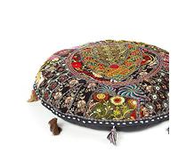 Eyes of india - Rond Plein de Couleurs Patchwork Sol Décoratif Housse Oreiller Méditation Coussin Sièges Inde Boho Chic Bohème Accent Fait à la Main Housse - Noir, 28 in. (70 cm) Diameter
