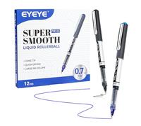 EYEYE Lot de 12 stylos à bille à encre liquide, pointe fine de 0,7 mm, 6 noirs, 6 bleus, séchage rapide, écriture lisse pour journal, prise de notes, fournitures de bureau et scolaires