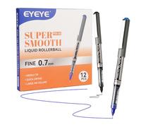 eyeye Lot de 12 stylos à bille à encre liquide, pointe fine de 0,7 mm, 6 stylos à bille noirs et 6 bleus, séchage rapide, écriture lisse pour journal, prise de notes, fournitures de bureau et