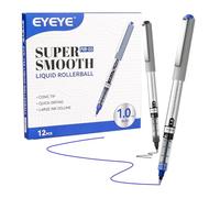 EYEYE Lot de 12 stylos roller à encre liquide, pointe grasse de 1 mm, 6 noirs, 6 bleus, séchage rapide, écriture lisse pour journal, prise de notes, fournitures de bureau et scolaires