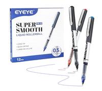 EYEYE Lot de 12 Stylos Roller à Encre Liquide - Pointe Moyenne 0.5 mm - Séchage Rapide - 3 Couleurs (Noir, Bleu, Rouge) - Écriture Fine et Lisse - Idéal pour Journal, Prise de Notes, Bureau & École