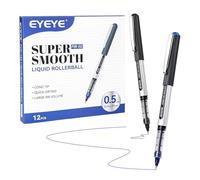 EYEYE Lot de 12 stylos roller encre liquide, pointe 0,5 mm, 6 noirs, 6 bleus, séchage rapide, écriture lisse pour journal, prise de notes, fournitures de bureau et scolaires