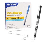 EYEYE Lot de 12 stylos roller noirs à pointe aiguille de 0,5 mm, à séchage rapide, à encre liquide, stylo d'écriture lisse pour journal, prise de notes, bureau, fournitures scolaires