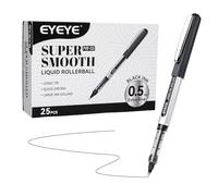 EYEYE Lot de 25 stylos à bille à pointe ogive à encre liquide noire, pointe fine de 0,5 mm, encre de grande capacité, séchage rapide pour écrire, journal, école, bureau