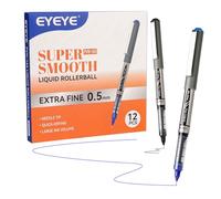 EYEYE Lot de 6 stylos à bille liquide à pointe aiguille, pointe extra fine de 0,5 mm, 6 stylos à encre noire et 6 stylos bleus à séchage rapide, écriture lisse pour journal, prise de notes,