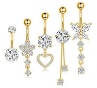 Eyezeeption Piercing de nombril en acier chirurgical 10 mm 12 mm Longueur de la tige Argent Or Avec perles strass Titane Clip Cadeau pour femme, M, Acier inoxydable, Strass