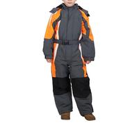 EYF K100 Combinaison de ski pour enfant, unisexe, coupe-vent, chaude, respirante, capuche amovible, Gris/orange fluo, 128