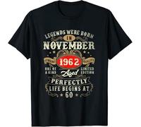 EYGT45Ysw 60 Year Old Legends Born in November 1962 60th Birthday Men Gift T-Shirt Black XXL