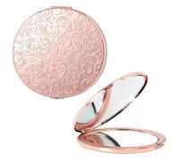 EYIWEITING Mini Miroir Pliant Ovale en métal, Pratique, Compact, Beau, Robuste et Durable, loupe 1X/2X. (Ovale Motif-Rose)