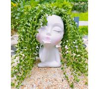 EylbKey Pots de fleurs faits à la main en forme de tête de baiser d'air pour plantes rampantes, pots en résine avec coussinets anti-friction, blanc