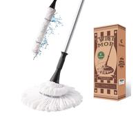 Eyliden Balai à Franges avec 2 têtes réutilisables, Facile à essorer, avec poignée de 146,1 cm de Long, serpillères humides pour Le Nettoyage des sols, Nettoyage Domestique Commercial, Bois Dur,