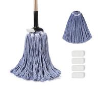 Eyliden Balai à Franges avec 2 têtes réutilisables, Remplacement Non Tactile pour Le Nettoyage du Sol, 4 tampons à récurer, poignée réglable, Coton Humide et Sec pour Toutes Les Surfaces, Maison