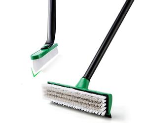 Eyliden Lot de 2 brosses à récurer pour Sol avec Long Manche et Petite Brosse en Forme de V, Outil de Nettoyage, Brosse avec Poils pour Salle de Bain, Cuisine, Patio, Garage, terrasse, carrelage,