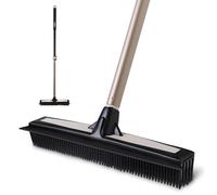 Eyliden Râteau à tapis en caoutchouc pour poils d'animaux, balai poussoir 2 en 1 avec raclette, manche télescopique de 137,2 cm, brosse pour enlever l'eau des poils pour tapis, tapis, bois dur, sols