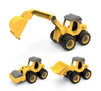 EYLM Pelleteuse avec Véhicule de Construction, Bricolage 3 en 1 Tracteur avec Chargeur Frontal, Rouleau Compresseur Ensemble de Jeu Jouet Éducatif pour Les Jeunes Enfants de 3 4 5 6 Ans