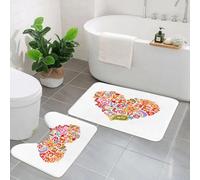 EYLOZS Lot de 2 Tapis de Bain et Tapis de Toilette antidérapants Super absorbants - Lavable en Machine - pour Salle de Bain - Forme de Coeur avec des Fleurs colorées et Symbolique Hippie
