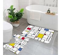 EYLOZS Lot de 2 Tapis de Bain et Tapis de Toilette antidérapants Super absorbants - Lavable en Machine - pour Salle de Bain - Modèle sans Couture coloré géométrique Abstrait. À la manière de Mondrian