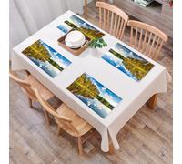 EYLOZS Sets de Table Lavables,Lot de 4 Sets de Table Plastique PVC,Résistant à la Chaleur,Antidérapant,Facile à Nettoyer,Décor de Maison au Bord du lac, forêt Vivante avec Un Ciel Propre avec,45x30cm