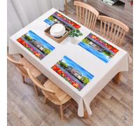 EYLOZS Sets de Table Lavables,Lot de 4 Sets de Table Plastique PVC,Résistant à la Chaleur,Antidérapant,Facile à Nettoyer,Paysage, Ville européenne Hollande Amsterdam Paysage de l'ancien victo,45x30cm