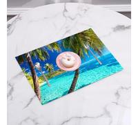 EYLOZS Sets de Table Lavables,Lot de 4 Sets de Table Plastique PVC,Résistant à la Chaleur,Antidérapant,Facile à Nettoyer,Palmiers sur Une Plage Tropicale avec Une mer Bleue sur l'île de Moore,45x30cm