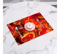 EYLOZS Sets de Table Lavables,Lot de 4 Sets de Table Plastique PVC,Résistant à la Chaleur,Antidérapant,Facile à Nettoyer,Peinture Murale à Motif Aquarelle Vintage, Motif Batik Rouge Abstrait,45x30cm