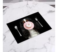 EYLOZS Sets de Table Lavables,Lot de 4 Sets de Table Plastique PVC,Résistant à la Chaleur,Antidérapant,Facile à Nettoyer,Portrait d'un Cavalier King Charles Spaniel sur Fond Noir isolé,45x30cm