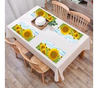 EYLOZS Sets de Table Lavables,Lot de 4 Sets de Table Plastique PVC,Résistant à la Chaleur,Antidérapant,Facile à Nettoyer,Grand Tournesol en Fleurs en détail sur Un Fond de Champ avec des Tour,45x30cm