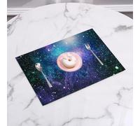 EYLOZS Sets de Table Lavables,Lot de 4 Sets de Table Plastique PVC,Résistant à la Chaleur,Antidérapant,Facile à Nettoyer,Charmante nébuleuse Cosmique et lumière des étoiles, Formes mutuelles,45x30cm