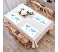 EYLOZS Sets de Table Lavables,Lot de 4 Sets de Table Plastique PVC,Résistant à la Chaleur,Antidérapant,Facile à Nettoyer,Carte, Aquarelle Bleue, Carte du Monde, Set de Table résistant à la ch,45x30cm