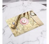 EYLOZS Sets de Table Lavables,Lot de 4 Sets de Table Plastique PVC,Résistant à la Chaleur,Antidérapant,Facile à Nettoyer,Décor Wanderlust, Carte du Monde Vintage avec Vieux Objets rétro et lo,45x30cm