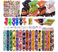 Eymobad 136 Pièces Halloween Cadeau Anniversaire Enfant,50Sachets 50 Stickers 12 Bracelet Slap 12 Crayons 12 Tampon,Halloween Pinata Petit Jouet Cadeau Fille Garcon